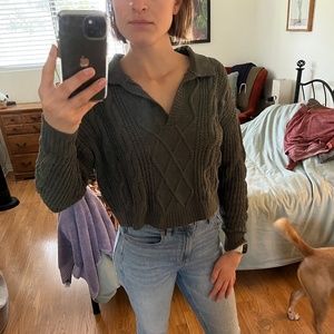olive green polo crop sweater size M
